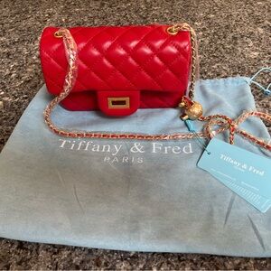 Tiffany and Fred red leather crossbody quilted purse
